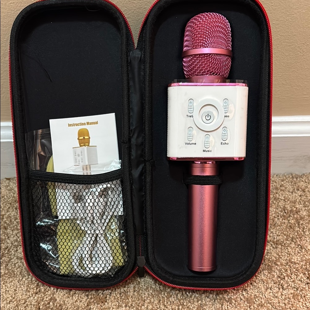 Pink Wireless Bluetooth Karaoke Microphone with Case